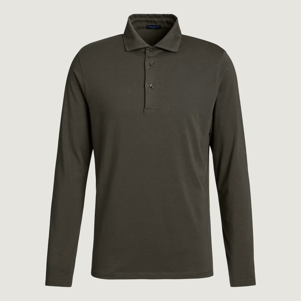 Patrick Assaraf Pima Cotton Long Sleeve Polo Shirt Charcoal Grey XL